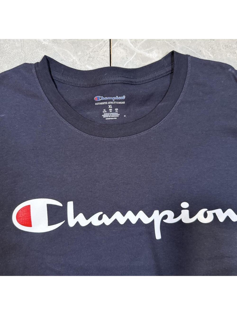 Champion Script Logo Long Sleeve Shirt Navy Blue Size XL NWT - Picture 3 of 5